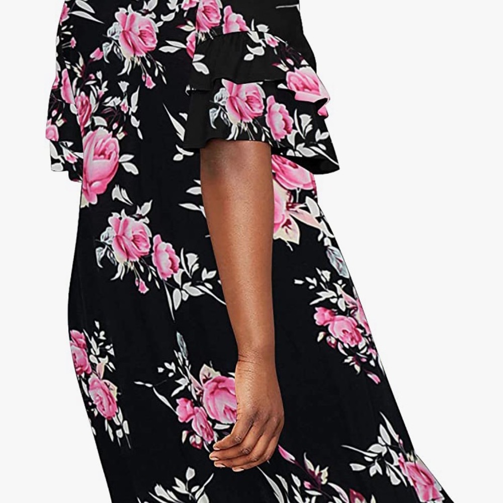 Nemidor Women's Ruffle Sleeve Jersey Knit Plus Size Casual Swing Dress size 20